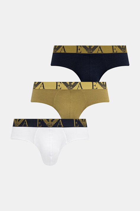 Emporio Armani Underwear slipy męskie bawełniane z elastanem 3-pack granatowe EM000258.AF25018