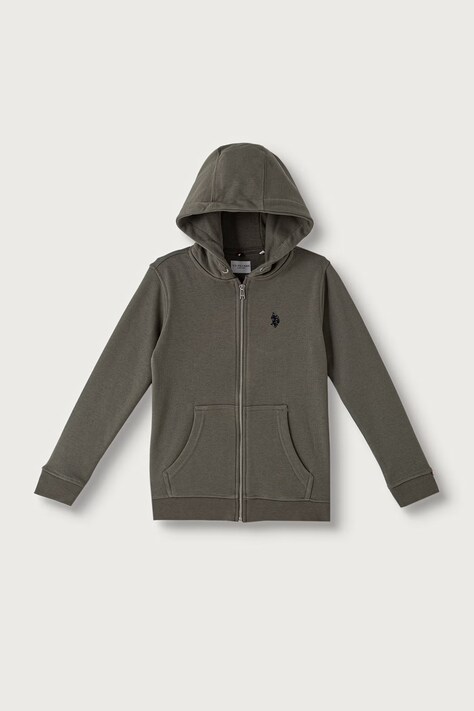 U.S. Polo Assn. Μπλούζα με κουκούλα και κουμπιά παιδική με βαμβάκι πράσινη USP4413