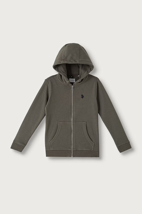 U.S. Polo Assn. Rozepínací mikina s kapucí dětská s bavlnou zelená USP4413