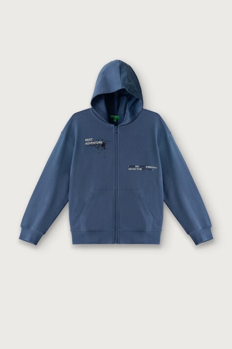United Colors of Benetton Bluza rozpinana z kapturem dziecięca bawełniana niebieska 3J68C506F