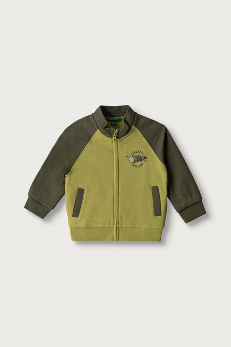 United Colors of Benetton Mikina na zips detská bavlnená zelená 3J70G504I