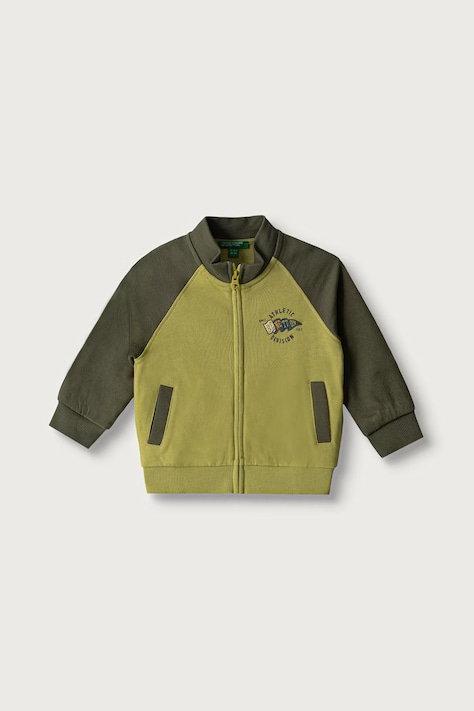 United Colors of Benetton Mikina na zips detská bavlnená zelená 3J70G504I