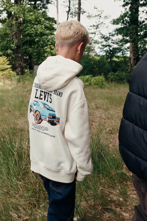 Levi's Dukserica sa kapuljačom za djecu s pamukom REV THE ENGINE HOODIE bež 9ER331