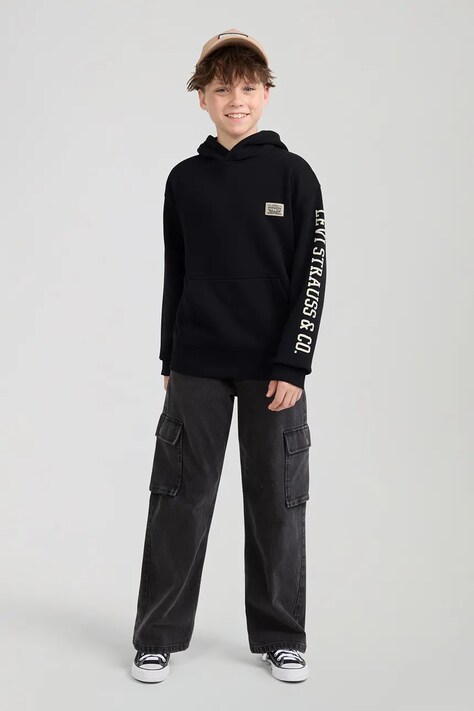 Levi's bluza dziecięca z bawełną SLEEVE HIT HOODIE czarna 9EL152