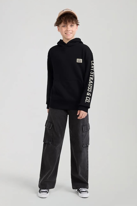 Levi's bluza dziecięca z bawełną SLEEVE HIT HOODIE czarna 9EL152
