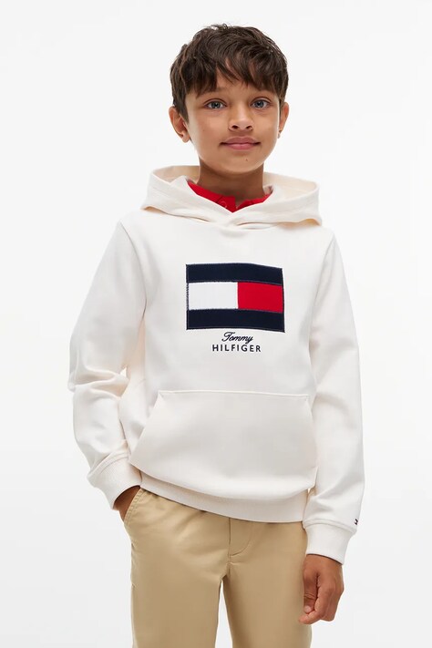 Tommy Hilfiger Bluza z kapturem dziecięca bawełniana z elastanem biała KB0KB10638