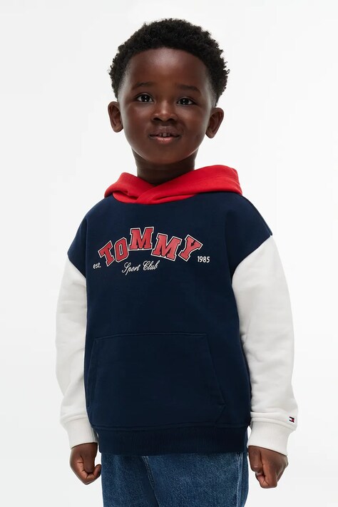 Tommy Hilfiger bluza z kapturem dziecięca z bawełną granatowa KB0KB10721