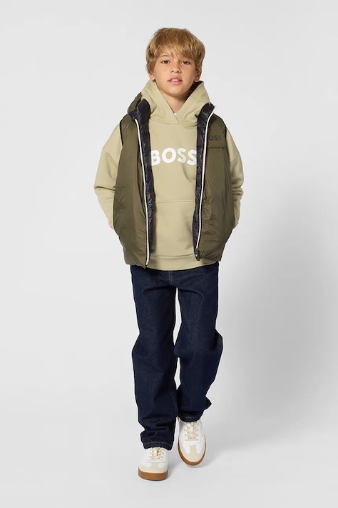 BOSS Bluza z kapturem dziecięca z bawełną zielona J53396