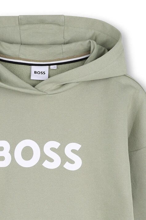 BOSS Bluza z kapturem dziecięca z bawełną zielona J53396