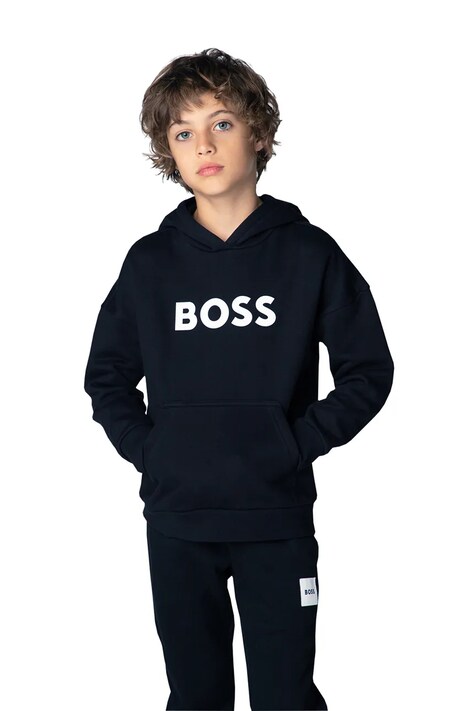 BOSS Bluza z kapturem dziecięca z bawełną czarna J53396