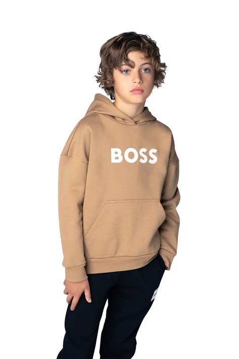 BOSS Bluza z kapturem dziecięca z bawełną brązowa J53396