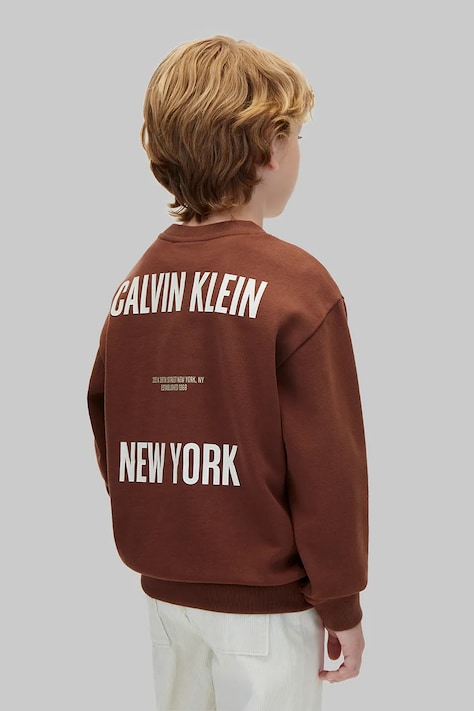 Calvin Klein Jeans bluza dziecięca bawełniana brązowa LVCKFJB34B
