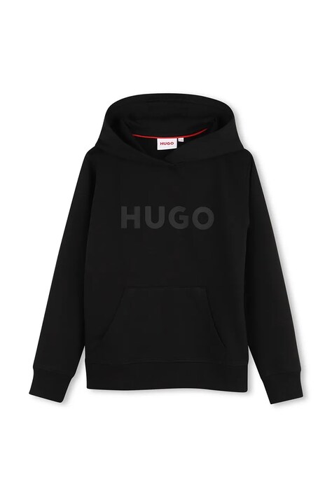 HUGO Bluza z kapturem dziecięca z bawełną czarna G01231