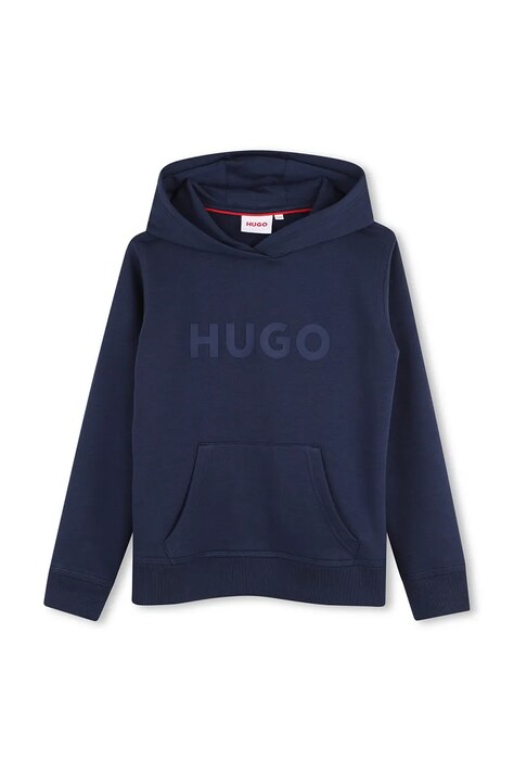 HUGO Bluza z kapturem dziecięca z bawełną granatowa G01231