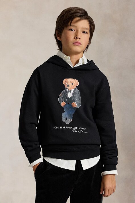 Polo Ralph Lauren Μπλούζα με κουκούλα παιδική με βαμβάκι μαύρη 323B29158001