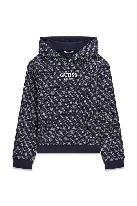 Guess bluza z kapturem dziecięca bawełniana granatowa L6YQ06 K4046