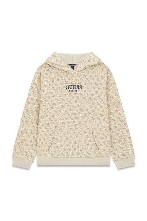 Guess bluza z kapturem dziecięca bawełniana beżowa L6YQ06 K4046