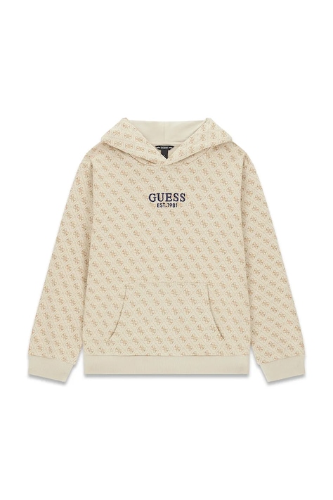 Guess bluza z kapturem dziecięca bawełniana beżowa L6YQ06 K4046