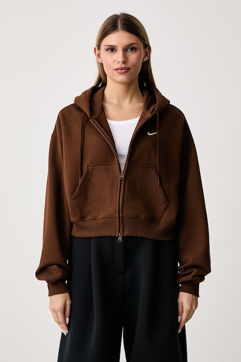 Nike Sportswear Hanorac cu fermoar și glugă pentru femei cu bumbac Studio Fleece maro IM8499.259
