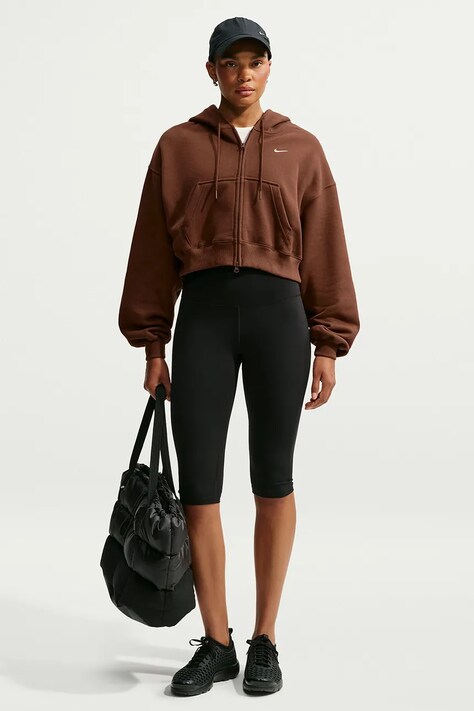Nike Sportswear Bluza rozpinana z kapturem damska z bawełną Studio Fleece brązowa IM8499.259