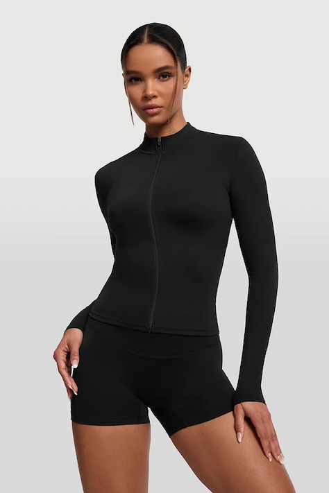 BetterMe Bluză sport pentru femei Sleek Zip-Up neagră JCK00002