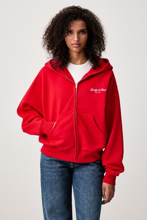 Sporty & Rich Signature NY bluza rozpinana z kapturem bawełniana damska czerwona ST10282329RE50