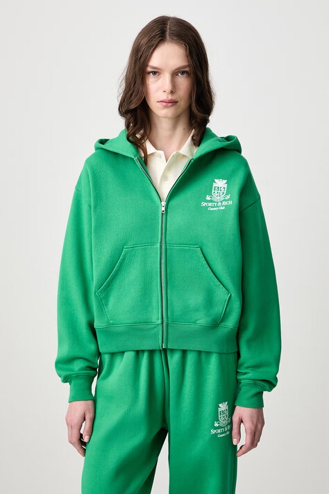 Sporty & Rich SRCC bluza rozpinana z kapturem bawełniana damska zielona ST10283272GR19