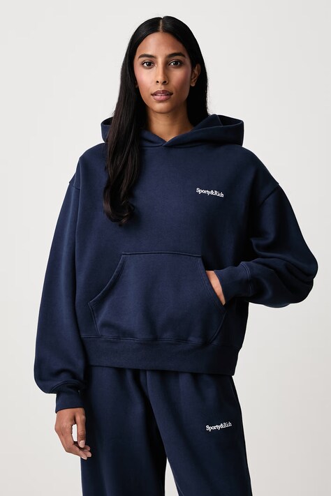 Sporty & Rich Serif Logo bluza z kapturem bawełniana damska granatowa ST11084300BL106