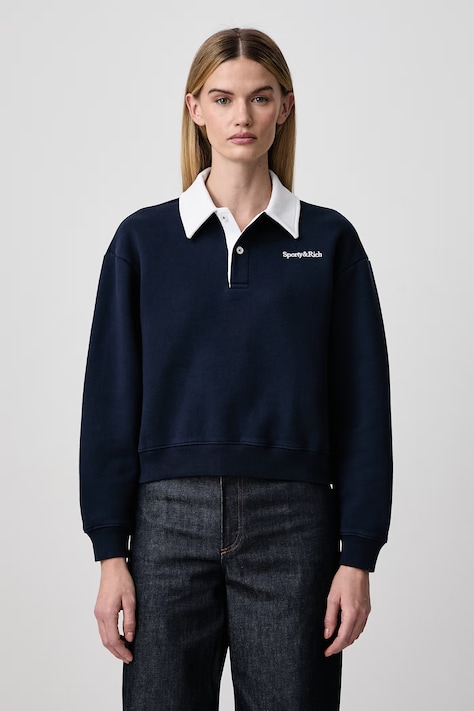 Sporty & Rich Serif Logo кофта бавовняна жіноча темно-синя ST10885300BL107