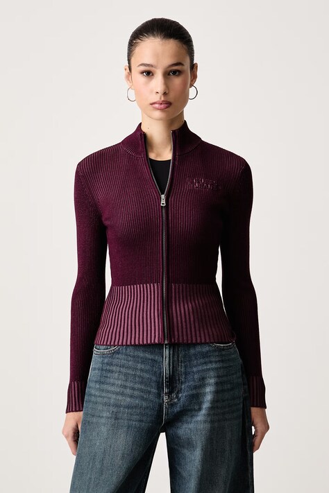 Guess Jeans Kardigan dámský s viskózou burgundský W6BR05 Z1248