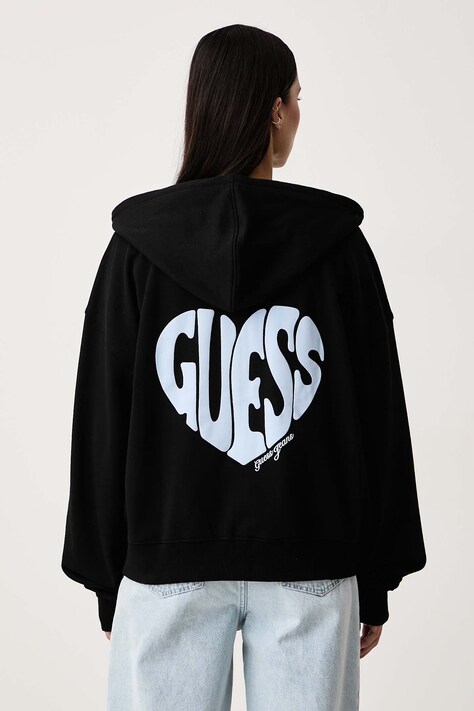 Guess Jeans Bluza rozpinana z kapturem damska bawełniana czarna W6BQ17 K6631