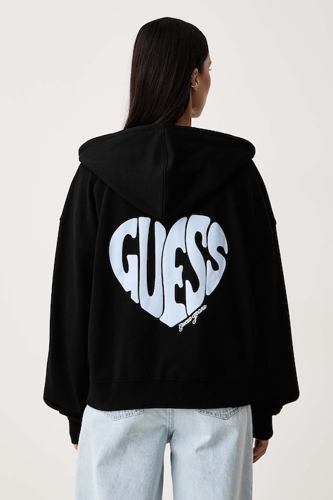 Guess Jeans Bluza rozpinana z kapturem damska bawełniana czarna W6BQ17 K6631