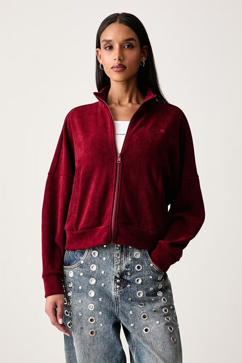 Guess Jeans Mikina dámská manšestrová burgundská W6BQ09 K5544