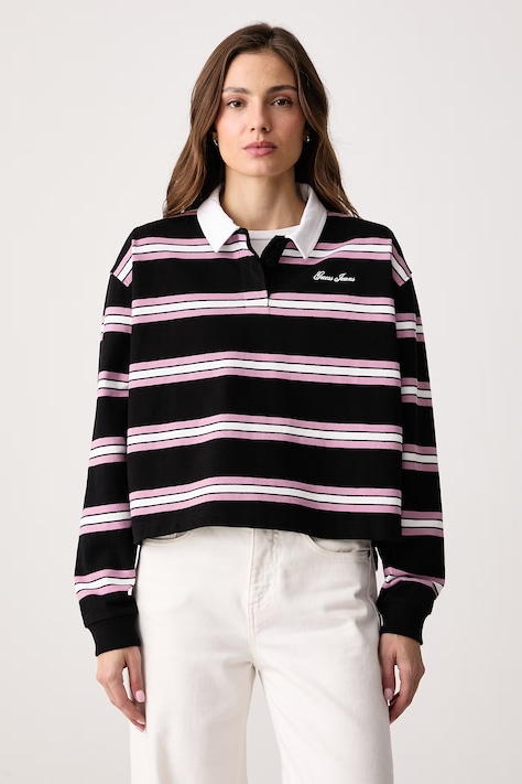 Guess Jeans Longsleeve pentru femei din bumbac negru W6BP07 K5473