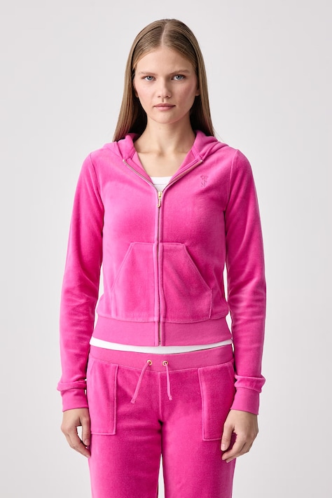Juicy Couture Bluza rozpinana z kapturem damska welurowa WASHED ROBYN różowa JCGAS226013