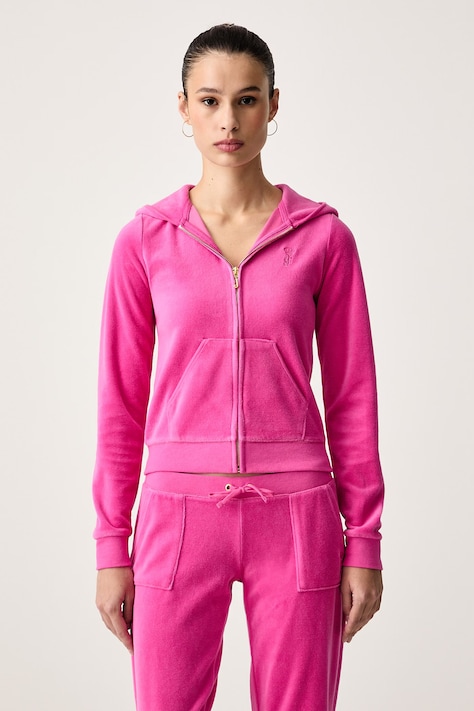 Juicy Couture Кофта на застёжке с капюшоном для женщин из велюра WASHED ROBYN розовая JCGAS226013