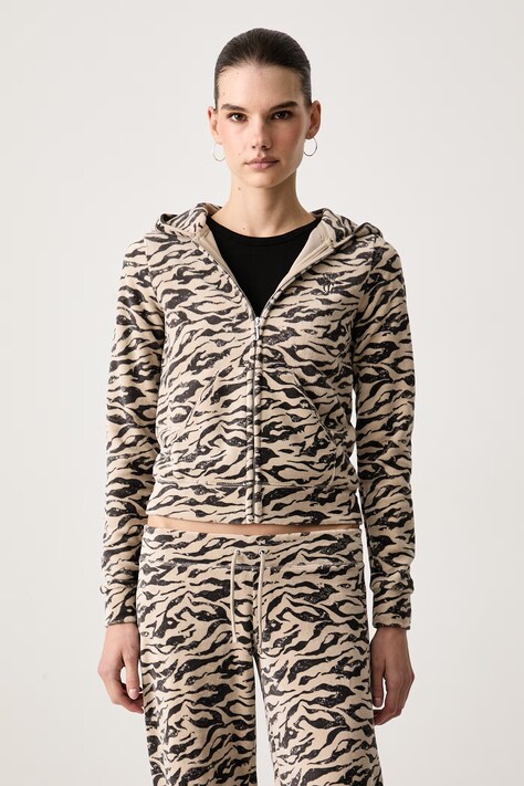 Juicy Couture Dukserica na zakopčavanje sa kapuljačom ženska s pamukom CAMO ZEBRA WASHED ROBYN bež JCDIJ126960A
