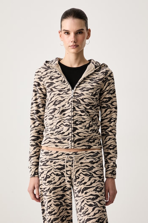 Juicy Couture Dukserica na zakopčavanje sa kapuljačom ženska s pamukom CAMO ZEBRA WASHED ROBYN bež JCDIJ126960A