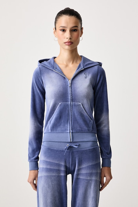 Juicy Couture Mikina na zips s kapucňou dámska s bavlnou WASHED ROBYN modrá JCDIJ126960