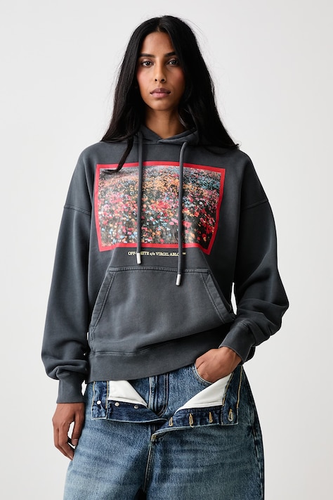 Off-White Flowers Field Skate dukserica sa kapuljačom od pamuka za žene siva 2FE00447T
