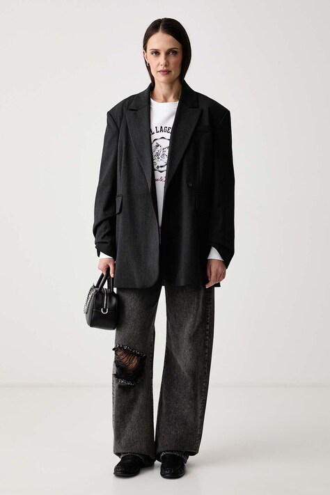 Karl Lagerfeld Bluza oversize damska z bawełną biała B4W20060