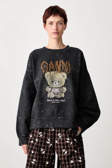 GANNI Isoli Teddy Forest Vintage bluza oversize bawełniana damska szara A1060093