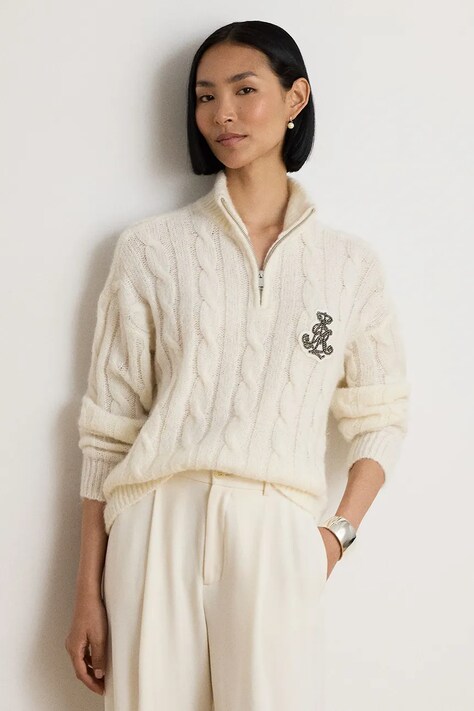 Lauren Ralph Lauren Bluza rozpinana damska z wełną beżowa 200B33686