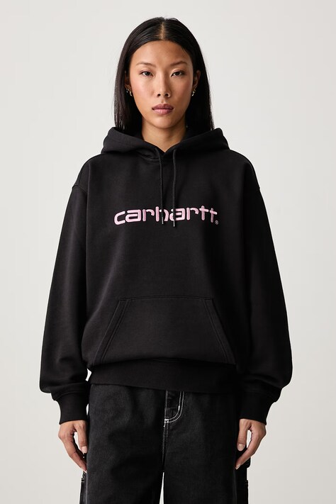 Carhartt WIP Hooded Carhartt Sweatshirt суичър с качулка с памук дамски черен I033648