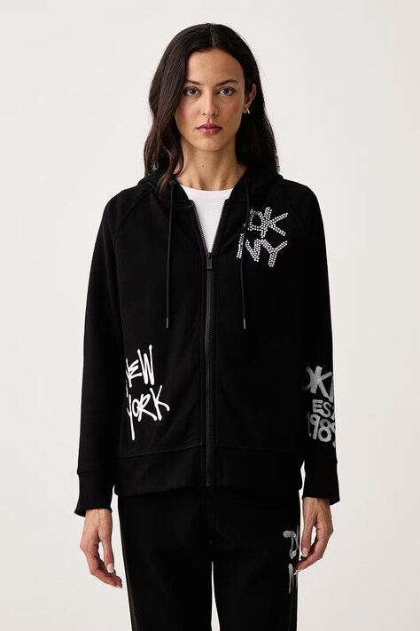 DKNY Bluza z kapturem damska z bawełną czarna DP6J9766