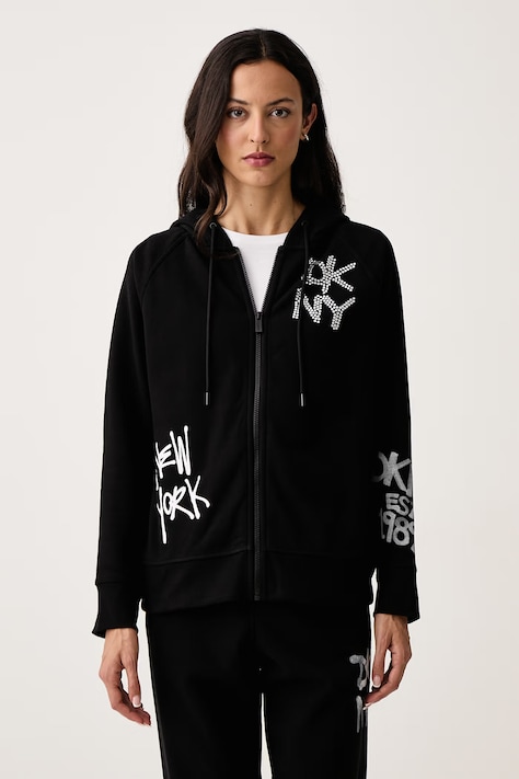 DKNY Bluza z kapturem damska z bawełną czarna DP6J9766