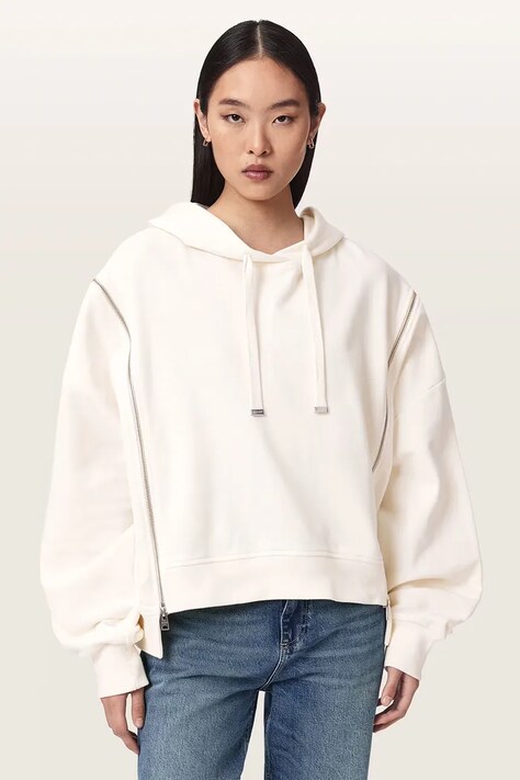AllSaints Bluza z kapturem damska bawełniana CIARA beżowa W008JF
