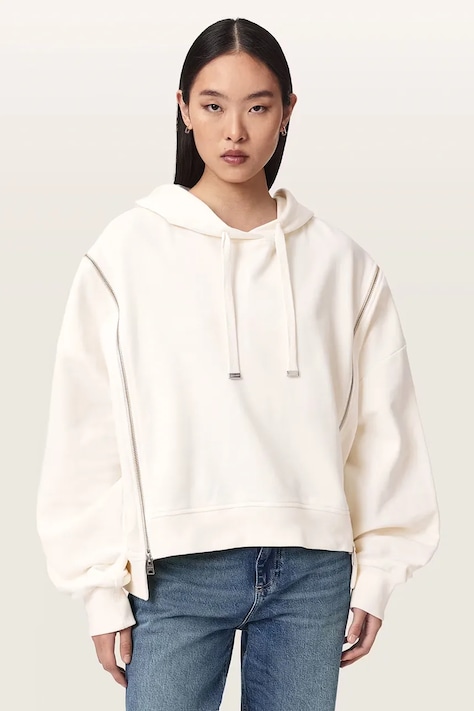 AllSaints Bluza z kapturem damska bawełniana CIARA beżowa W008JF