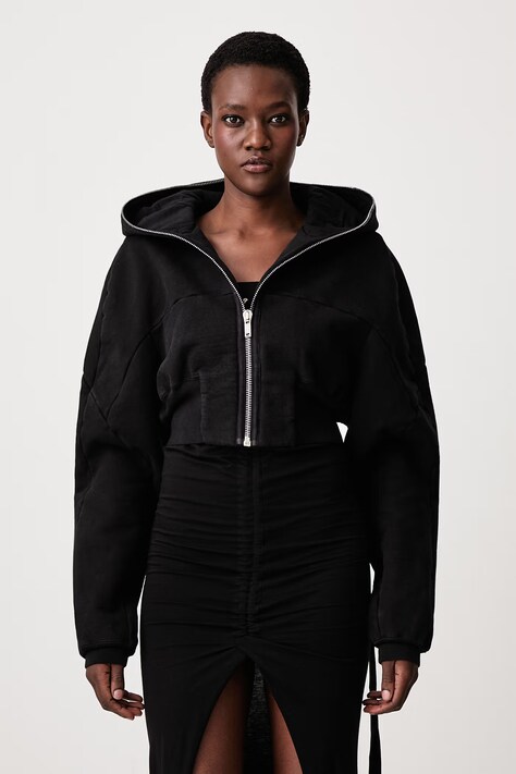 Rick Owens DRKSHDW Collage Gimp кофта на застёжке с капюшоном с хлопком для женщин чёрная DS02F6233 HFP