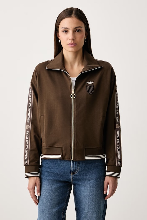 Aeronautica Militare Bluza rozpinana damska bawełniana z elastanem brązowa FE2123DF00685